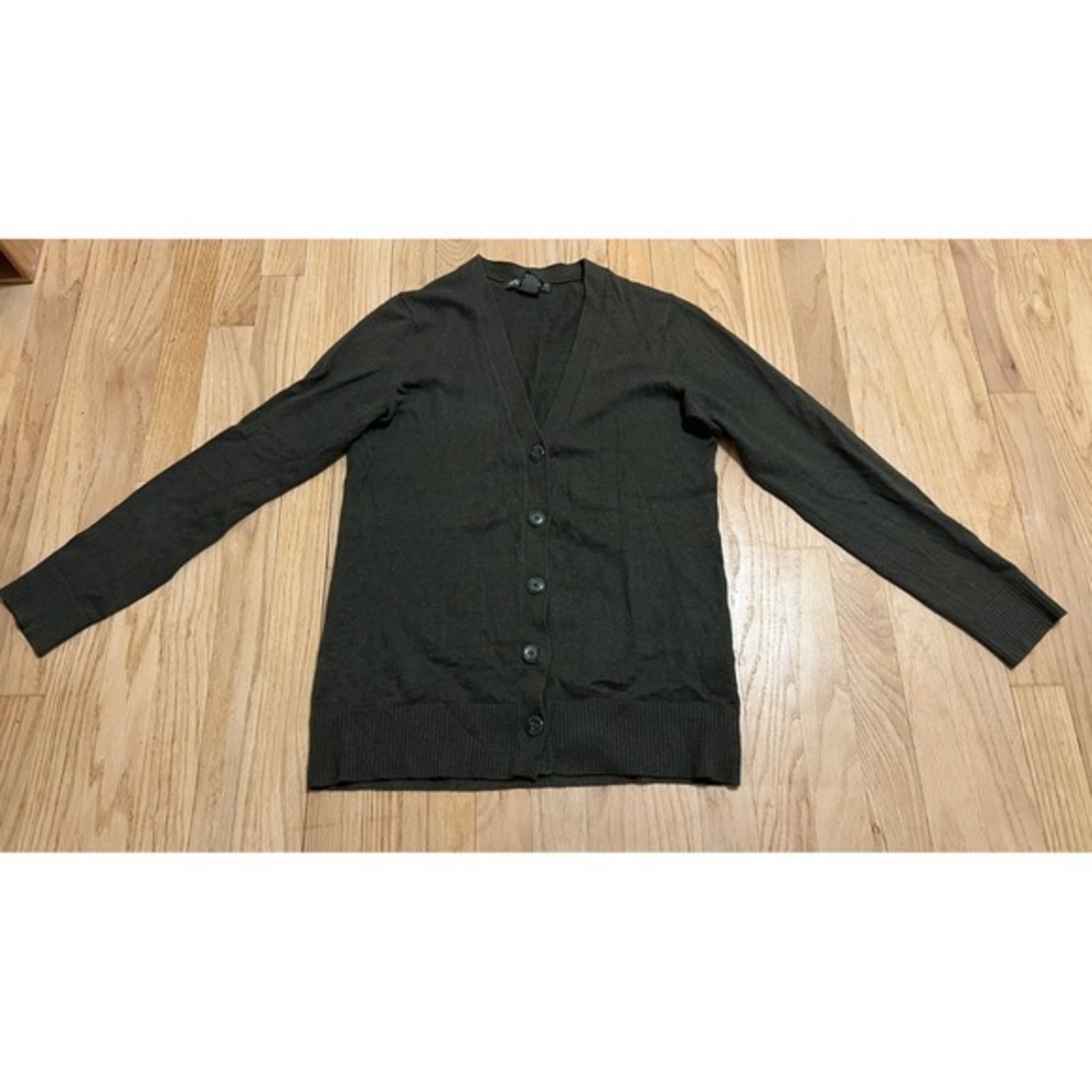 Eddie Bauer Women Cardigan Sweater M Green Cotton & Cashmere Blend V Neck